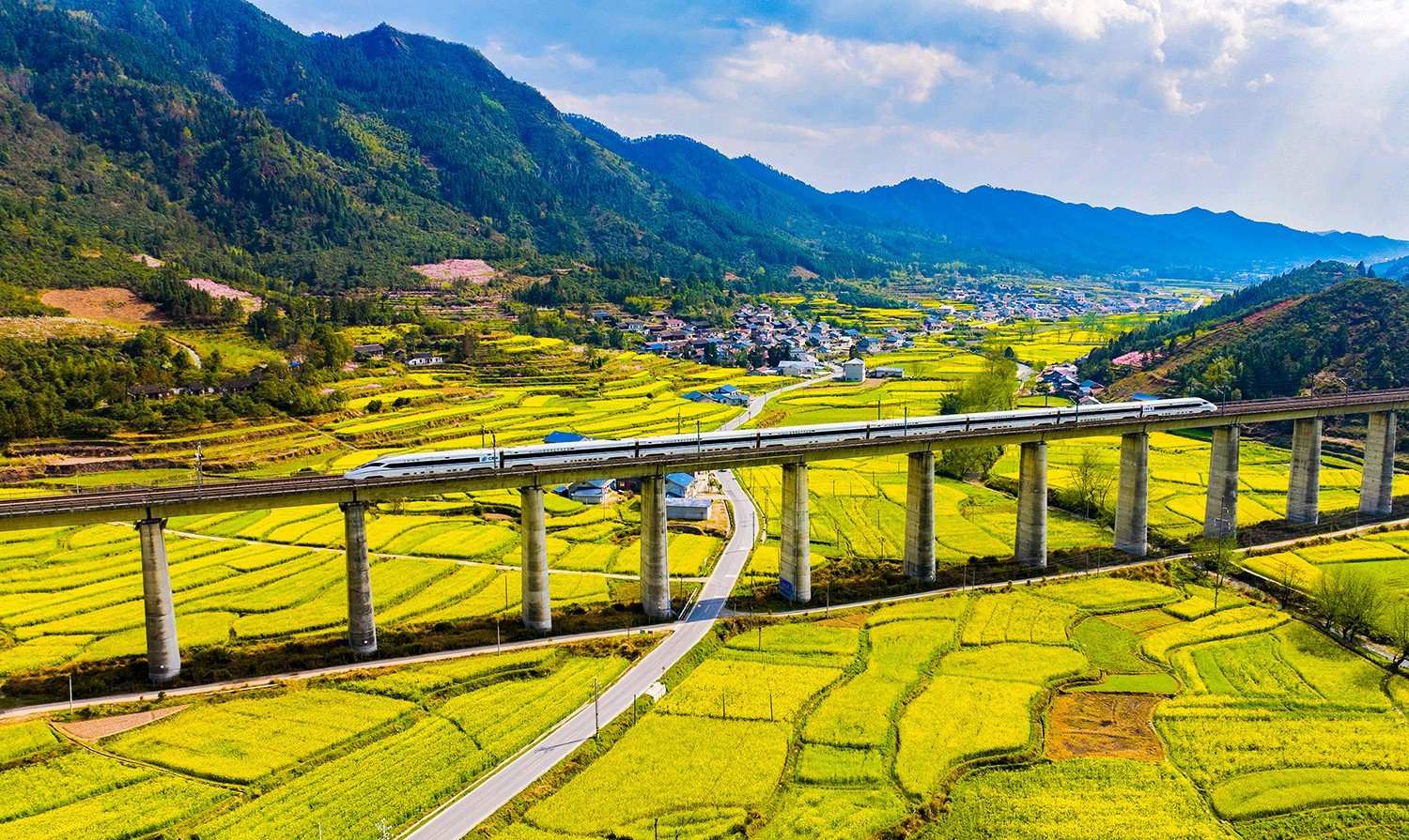 Beautiful Scenery Along The High Speed Railway